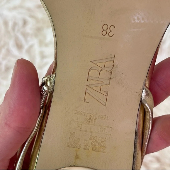 ZARA Golden metallic VINYL HIGH HEELED 3” SANDALS JEWELS SIZE USA 8 or 38 - Picture 5 of 9